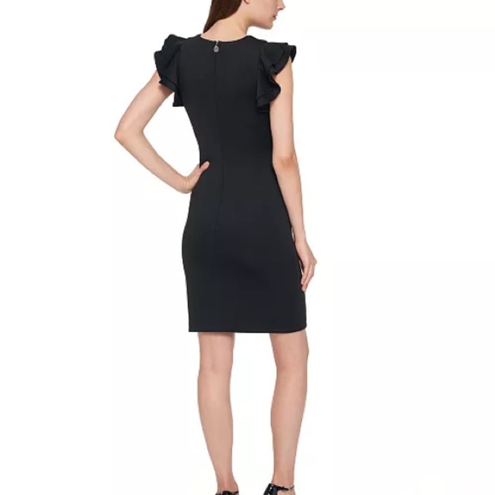 TOMMY HILFIGER Ruffle-Sleeve Sheath Dress Black Color Size 2 - Picture 3 of 4
